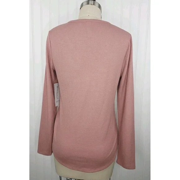 ATHLETA Wind Down Sleep Top Pink Sz M NWT Retail $49 Long Sleeve Waffle Henley - Picture 4 of 10